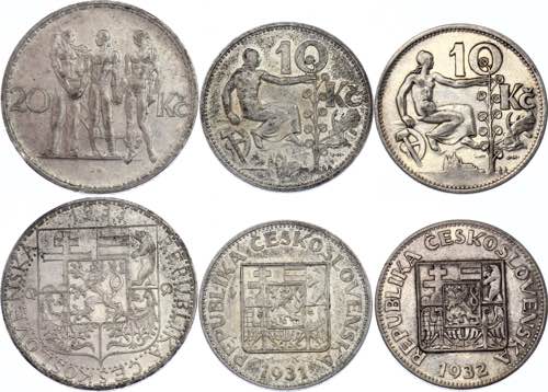 Czechoslovakia Lot of 3 Coins 1931 ... 