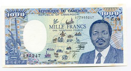 Cameroon 1000 Francs 1990 P# 26b; ... 