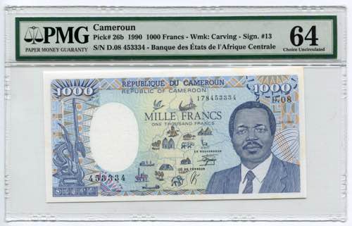 Cameroon 1000 Francs 1990 PMG 64 ... 