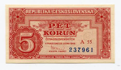 Czechoslovakia 5 Korun 1949 P# ... 