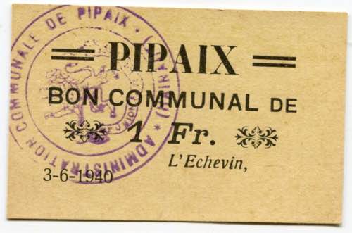 Belgium Pipaix 1 Francs 1940 (ND) ... 