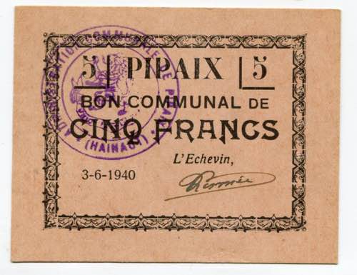 Belgium Pipaix 5 Francs 1940 (ND) ... 