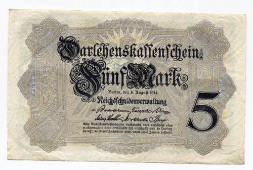 Germany - Empire 5 Mark 1914 P# ... 