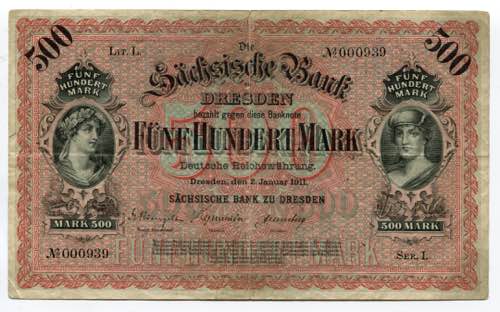 Germany - Empire Saxony 500 Mark ... 
