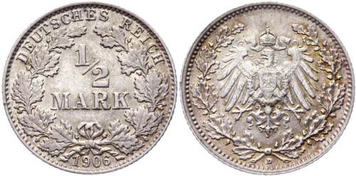 Germany - Empire 1/2 Mark 1906 D ... 