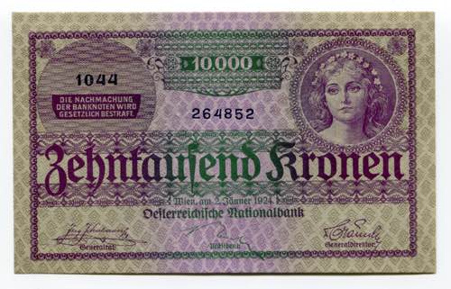Austria 10000 Kronen 1924 - P# 85; ... 