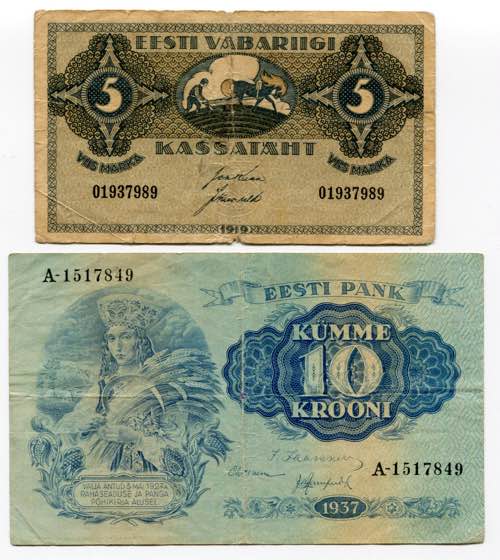 Estonia 5 Marka & 10 Krooni 1919 - ... 