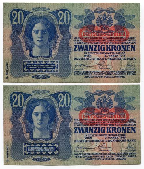 Austria 2 x 20 Korona 1919 (1913) ... 