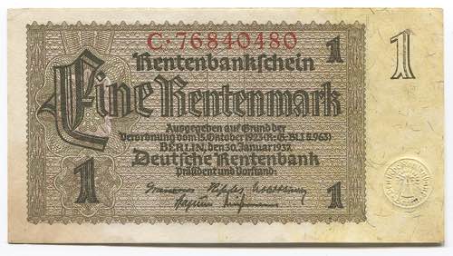 Germany - Third Reich 1 Rentenmark ... 