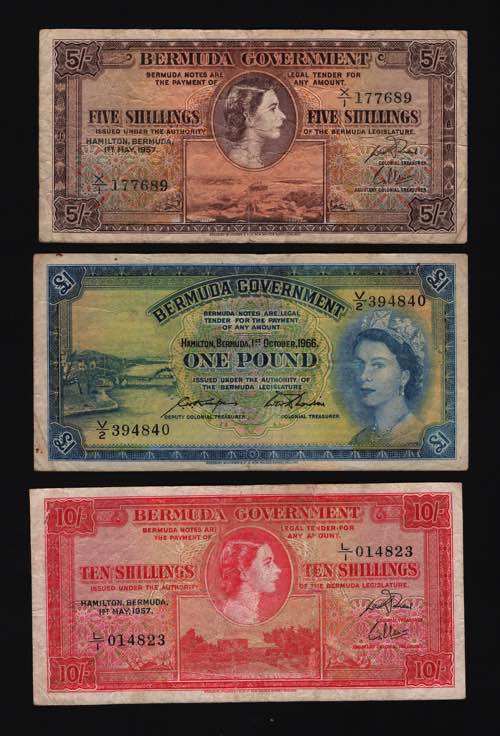 Bermuda 5 - 10 Shillings & 1 Pound ... 