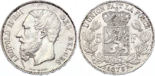 Belgium 5 Francs 1873 - KM# 24; ... 