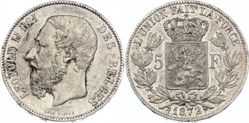 Belgium 5 Francs 1872 - KM# 24; ... 