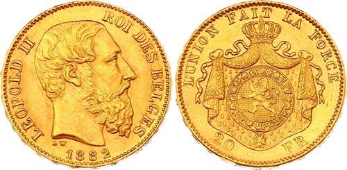 Belgium 20 Francs 1882 - KM# 37; ... 