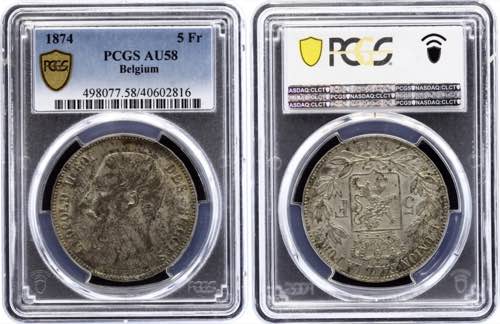 Belgium 5 Francs 1874 PCGS AU 58 - ... 