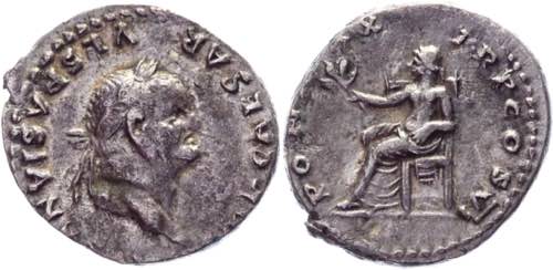 Roman Empire Denarius 75 AD, ... 
