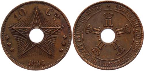Congo 10 Centimes 1894 - KM# 4; ... 
