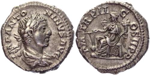 Roman Empire Denarius 219 AD, ... 