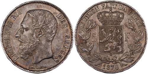 Belgium 5 Francs 1870 - KM# 24; ... 