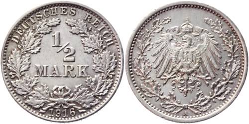 Germany - Empire 1/2 Mark 1916 A - ... 