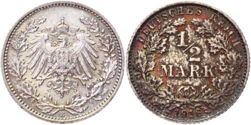 Germany - Empire 1/2 Mark 1916 E - ... 