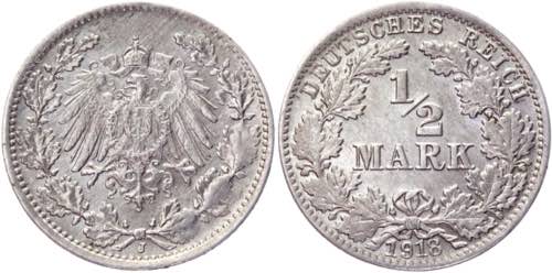 Germany - Empire 1/2 Mark 1918 J - ... 