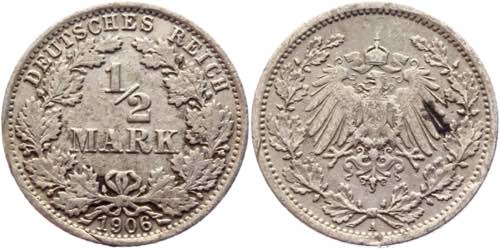 Germany - Empire 1/2 Mark 1906 A - ... 