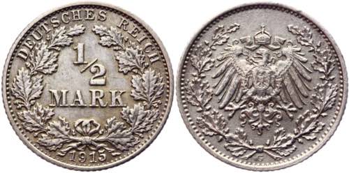 Germany - Empire 1/2 Mark 1915 G - ... 