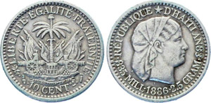 Haiti 10 Centimes 1886 KM#44 Silver 