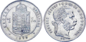 Hungary 1 Forint 1878 KM#453 Silver Franz ... 