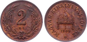 Hungary 2 Filler 1909 KM# 481 UNC