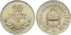 Hungary 10 Filler 1915 KM#494 UNC