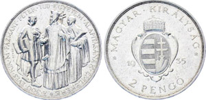 Hungary 2 Pengo 1935 KM#513 Silver 