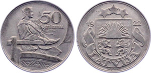 Latvia 50 Santimu 1922 KM# 6 Elizabeth II
