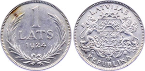 Latvia 1 Lat 1924 KM# 7 Silver 