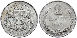 Latvia 2 Lati 1926 KM#8 UNC Silver