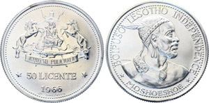 Lesotho 50 Licente 1966 KM#4.3 BUNC Silver