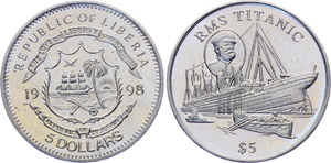 Liberia 5 Dollars 1998 KM# 363 RMS Titanic