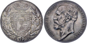 Liechtenstein 5 Kronen 1904 KM#4 Rare Silver ... 
