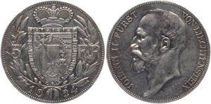 Liechtenstein 5 Francs 1924 KM#10 Silver ... 