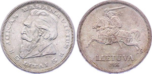 Lithuania 5 Litai 1936 KM#82 Silver