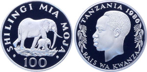 Tanzania  100 Shilingi 1986 KM# 18a WWF ... 