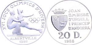 Andorra 20 Diners 1988 KM# 47 1992 Olympics ... 