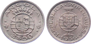 Angola 2 1/2 Escudos 1956 KM# 77 UNC
