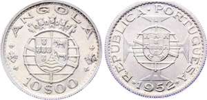 Angola 10 Escudos 1952 KM#73 UNC Silver
