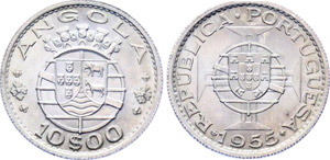 Angola 10 Escudos 1955 KM# 73 UNC Silver