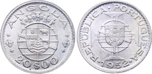 Angola 20 Escudos 1952 KM# 74 UNC Silver 