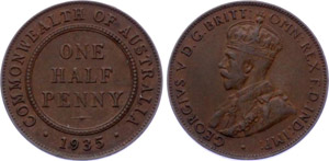 Australia 1/2 Penny 1935 KM# 22 XF