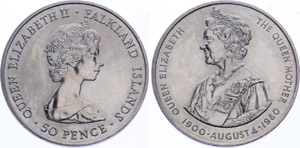 Falkland Islands 50 Pence 1980 KM#15 UNC