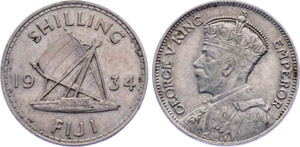 Fiji 1 Shilling 1934 KM#4 Silver George V