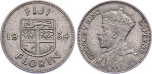 Fiji 1 Florin 1934 KM#5 Silver George V
